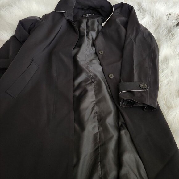 Jones New York Womens Long Black Coat Size M Single Breasted Lightweight Overcoa - Picture 6 of 16